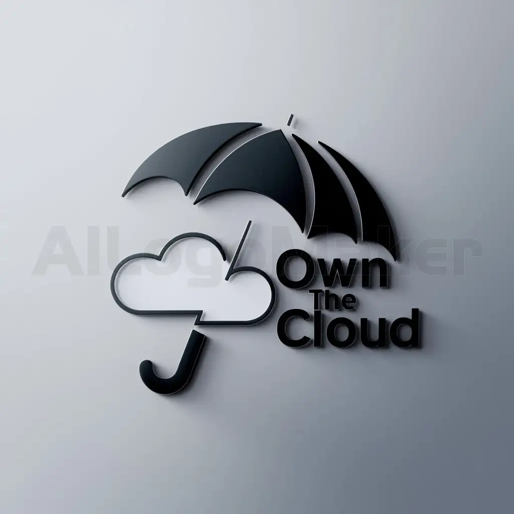 a logo design,with the text "Own The Cloud", main symbol:an open Umbrella, covering a Cloud, with the handle sticking out the bottom.,Moderate,clear background