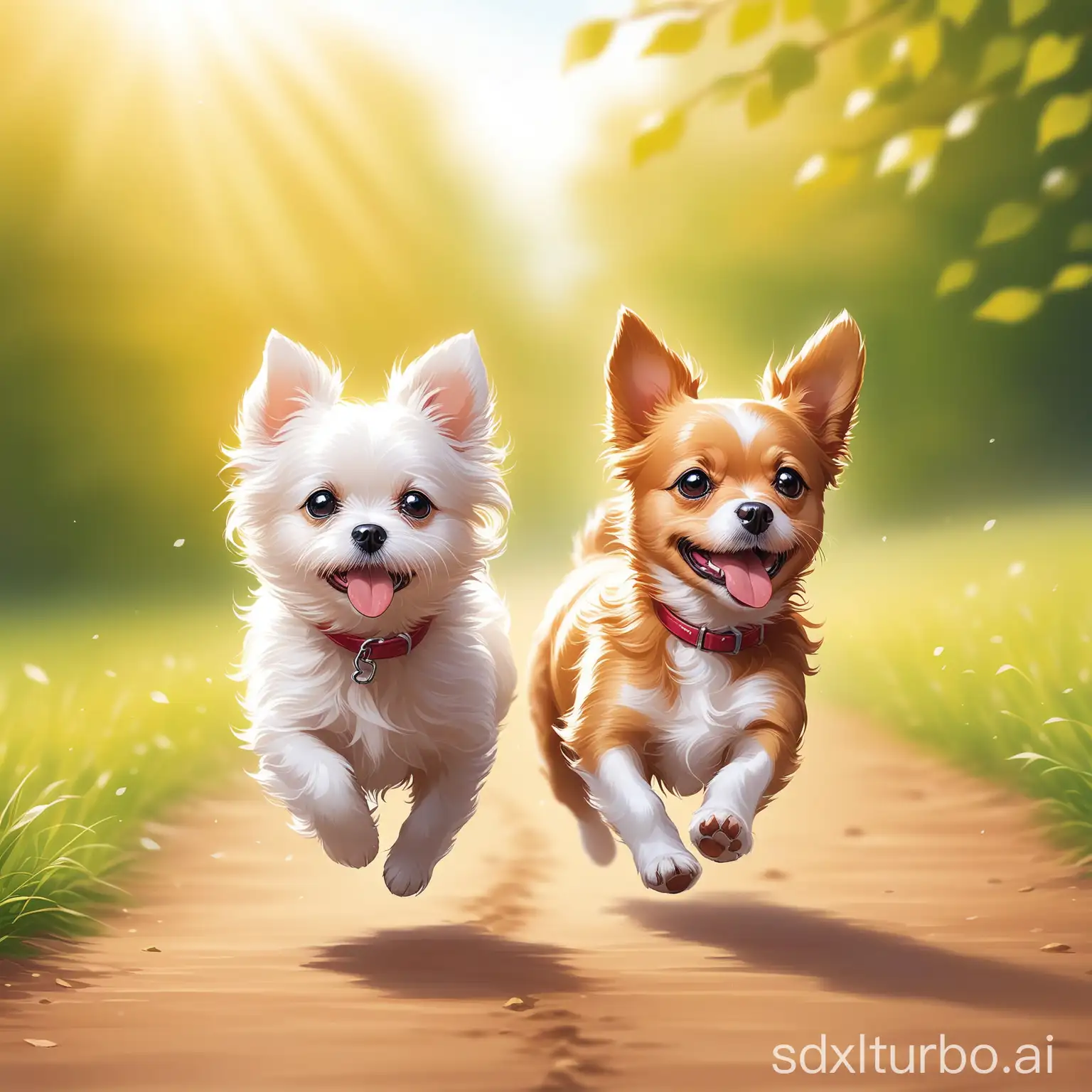 Playful-Pair-of-Small-Dogs-Running-Together