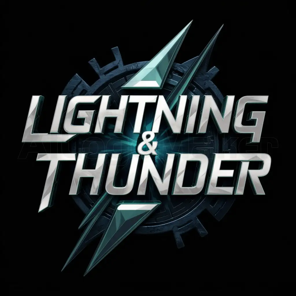 a logo design,with the text "Lightning&Thunder", main symbol:A powerful strike,3d, dark colors, dark atmosphere, phenomenal  Color :  dark green and blue gradiant, insanely detailed,complex,be used in Entertainment industry,black background,complex,be used in Entertainment industry,clear background