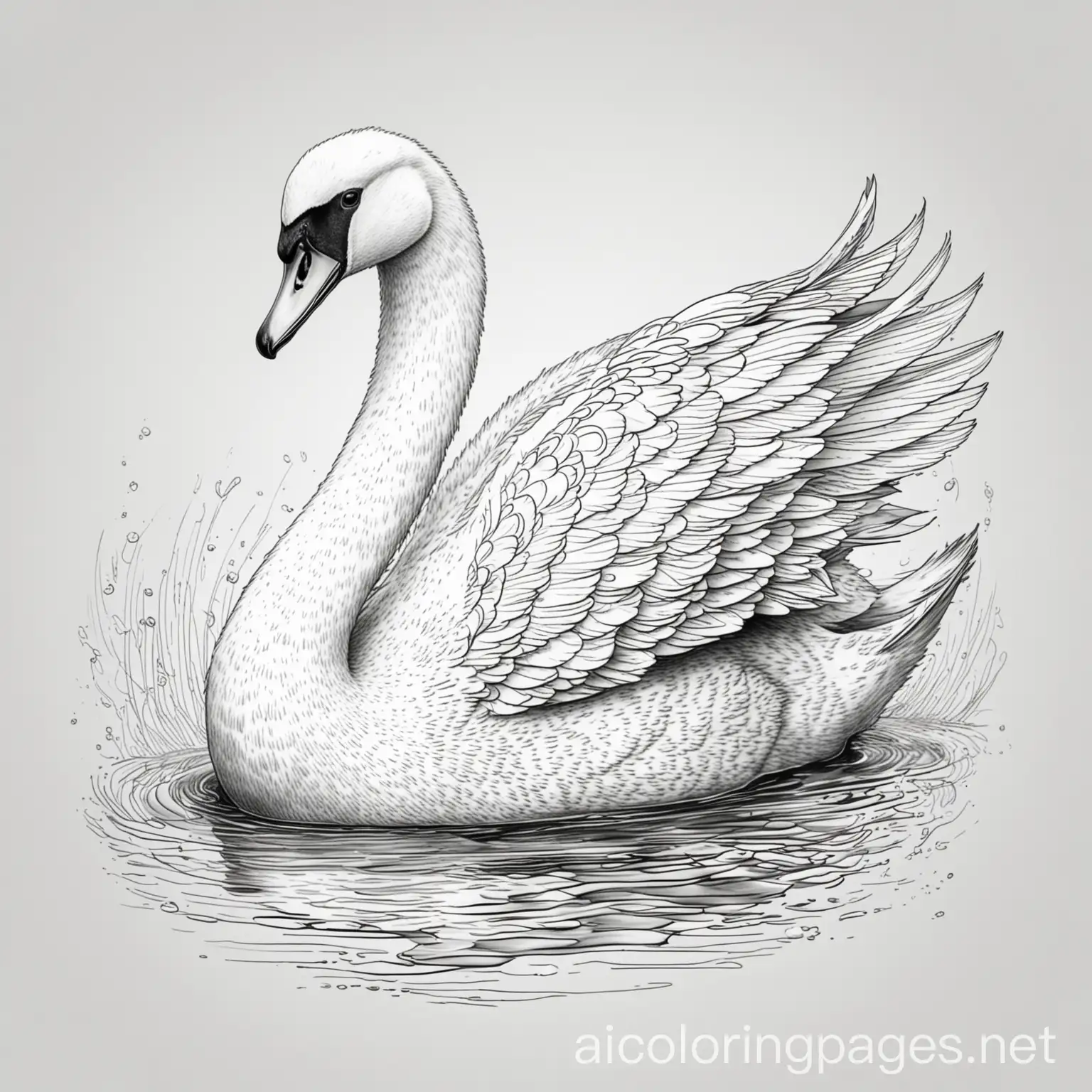swan, Coloring Page, black and white, line art, white background, Simplicity, Ample White Space. The background of the coloring page is plain white to make it easy for young children to color within the lines. The outlines of all the subjects are easy to distinguish, making it simple for kids to color without too much difficulty