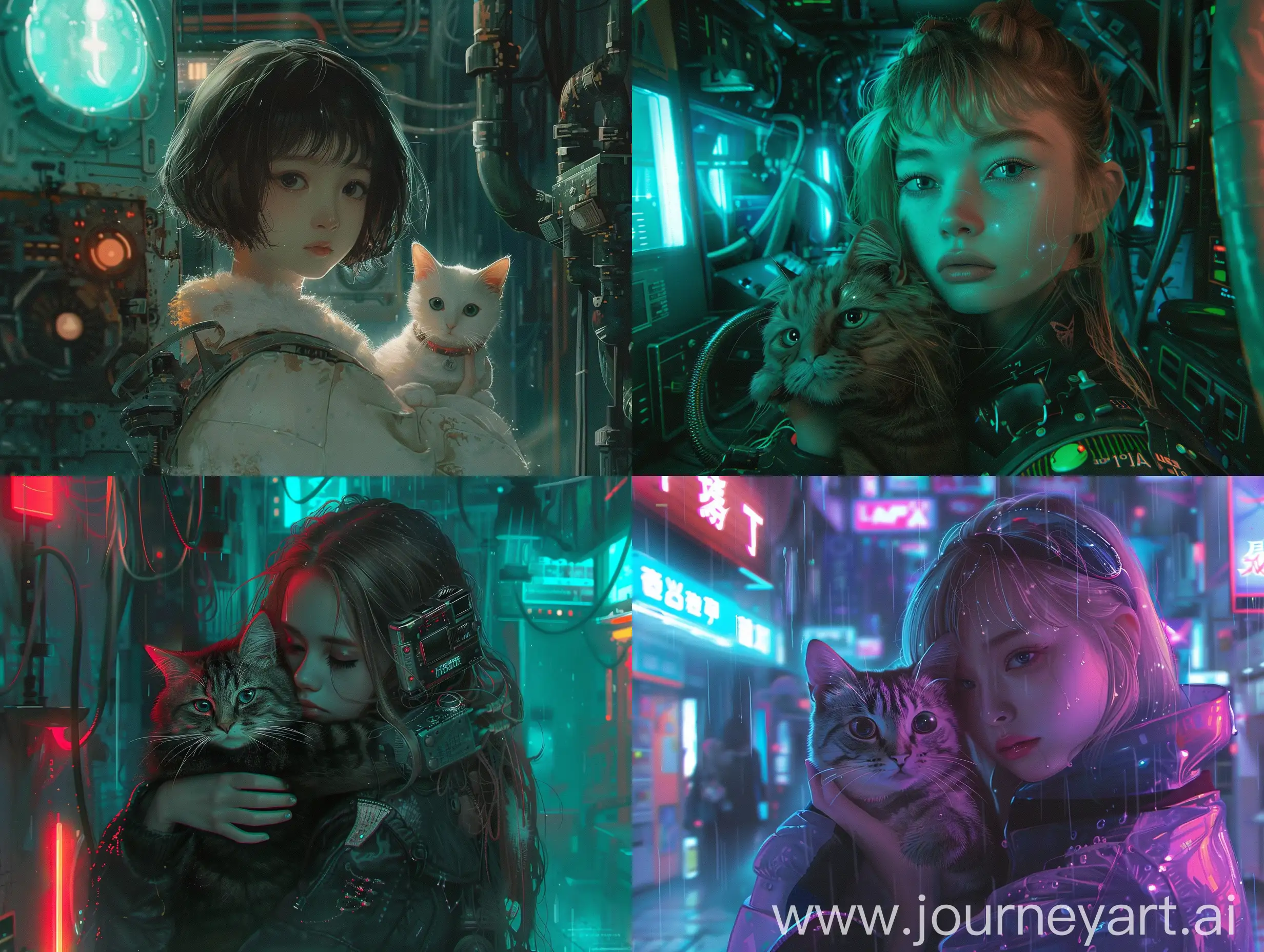 Lonely-Girl-with-Cat-in-a-Futuristic-Retro-Setting