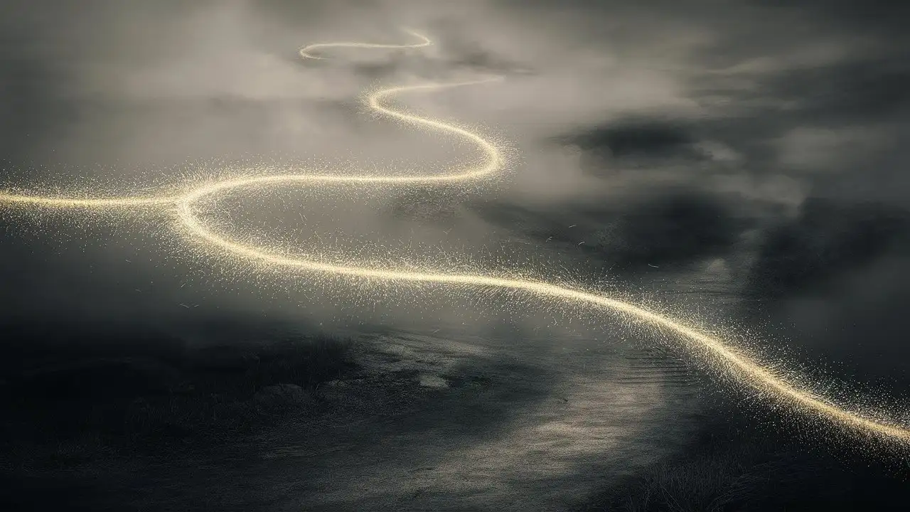 Majestic Golden Thread Weaving Through Mystical Fog