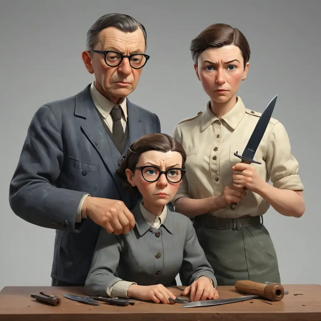 JeanPaul Sartre and Simone de Beauvoir Stealthily Approach a Girl with Knives