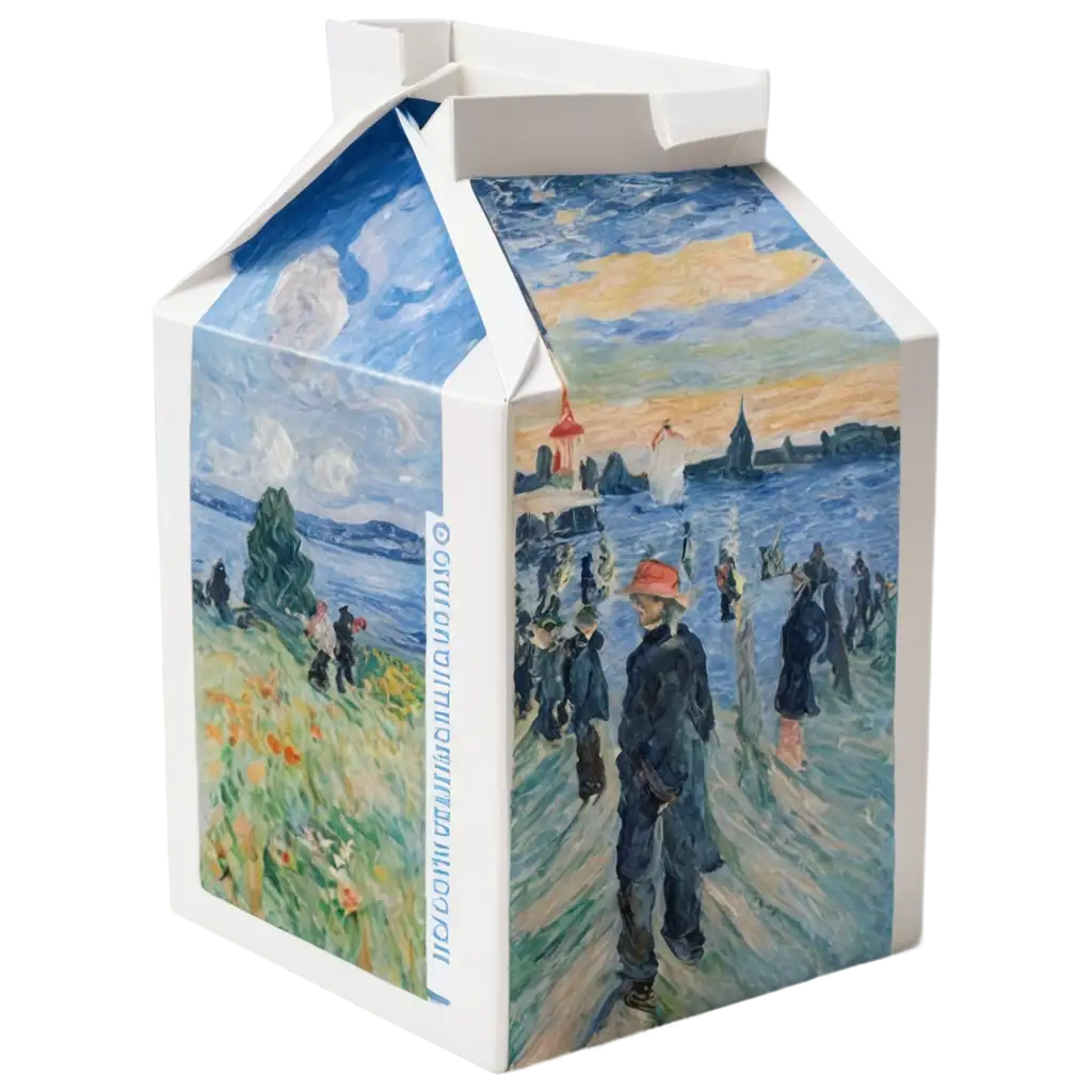 Milk carton for sustainability with claude monet art style