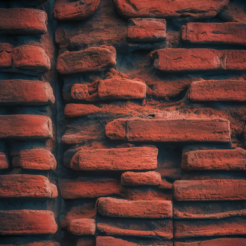A photorealistic close-up of weathered brick with a rough texture.