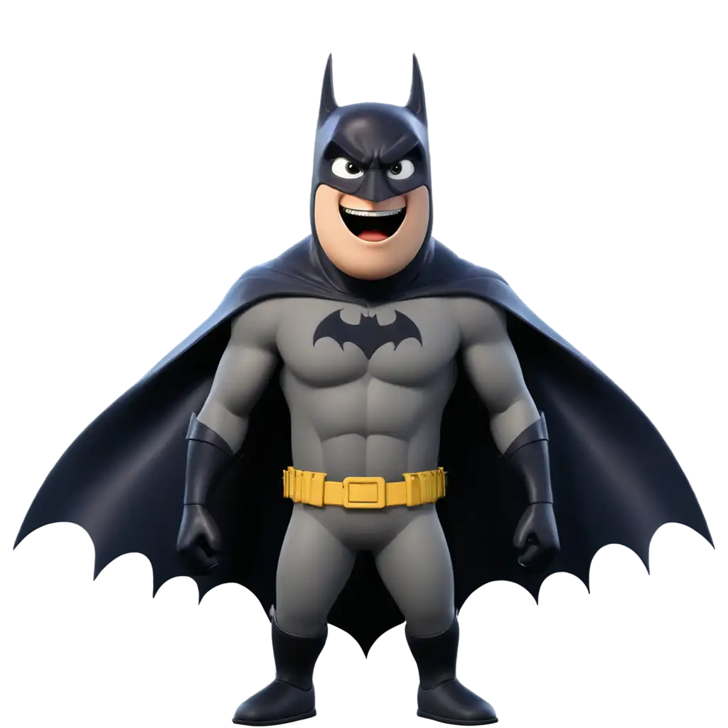 3d cartoon, 3d animation batman laughed out loud, his face was very funny