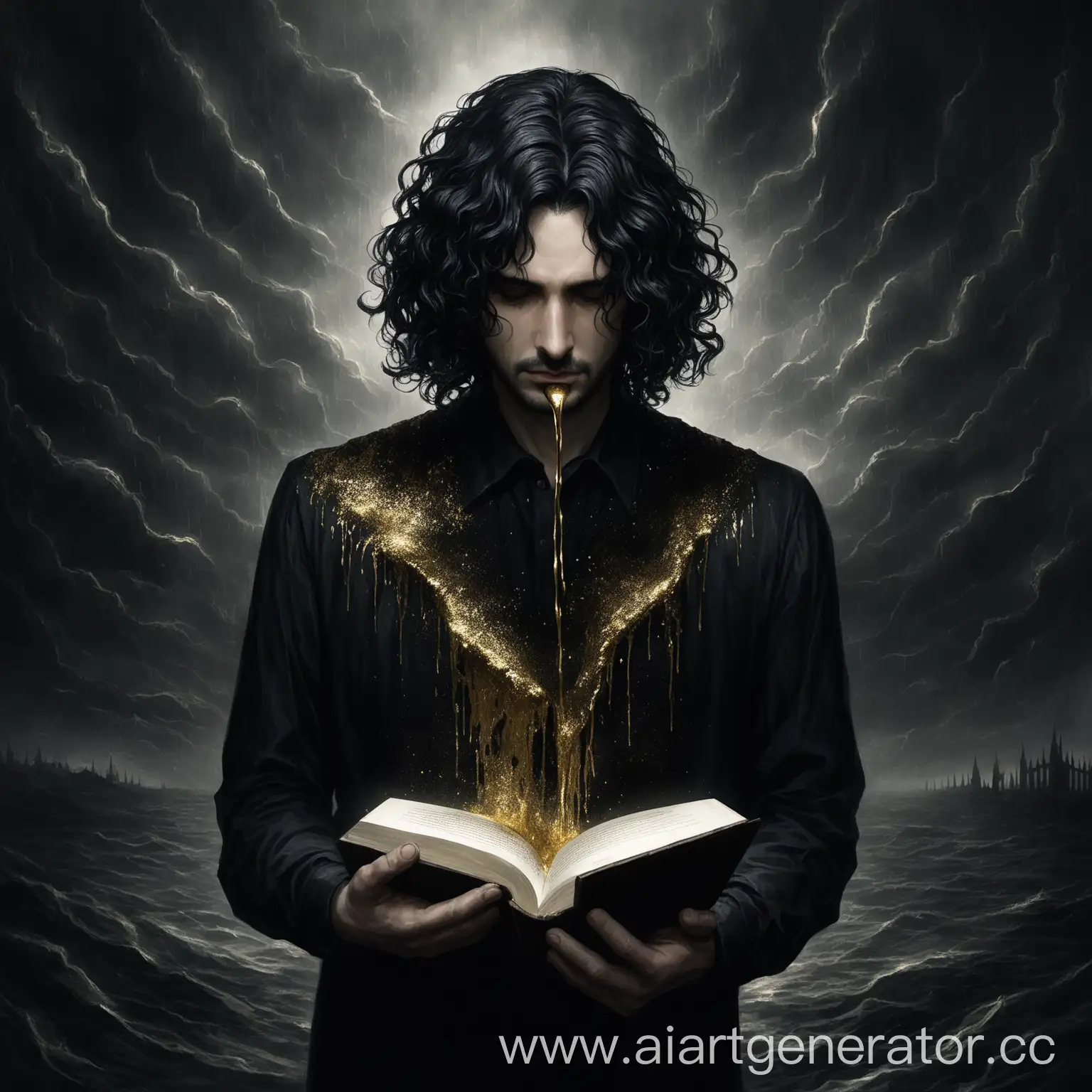 Mysterious-Man-Holding-Book-with-Overflowing-Gold