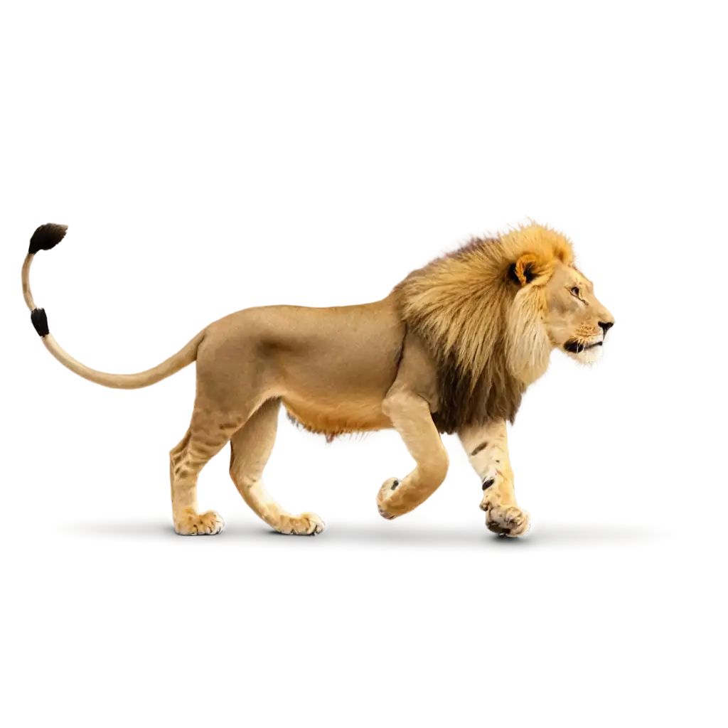 i want to create png of a lion walking in a strange jungle 