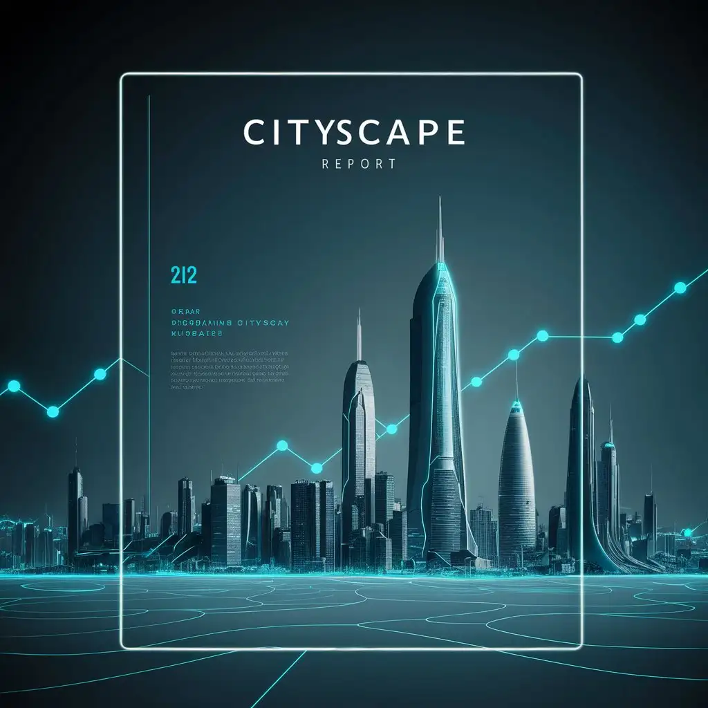Report cover Flat futuristic city Glowing lines Data Blue series Line chart Do not be too gorgeous