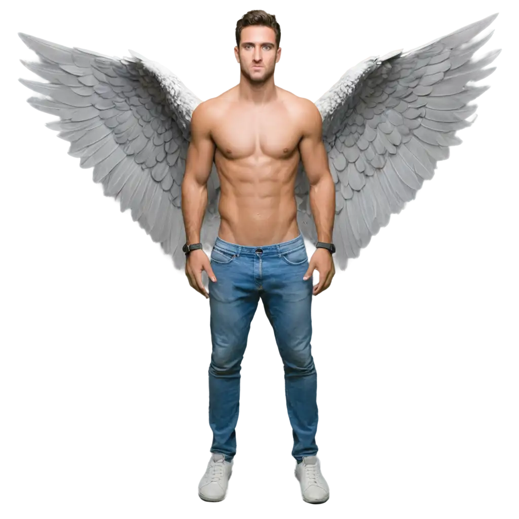 half suclpture/ half man realistic with wings