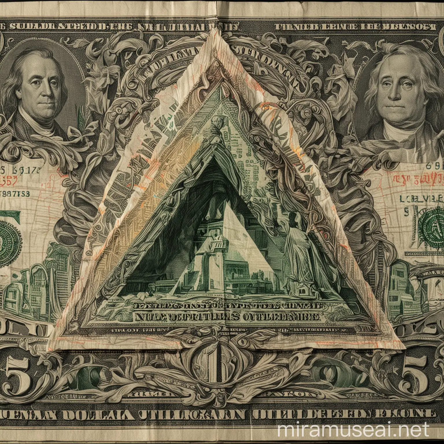 Geometric Triangle with Dollar Bill Patterns and Holographic Waves