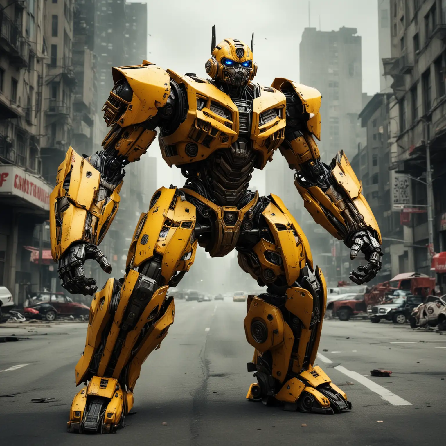 bumblebee transformer in scary city