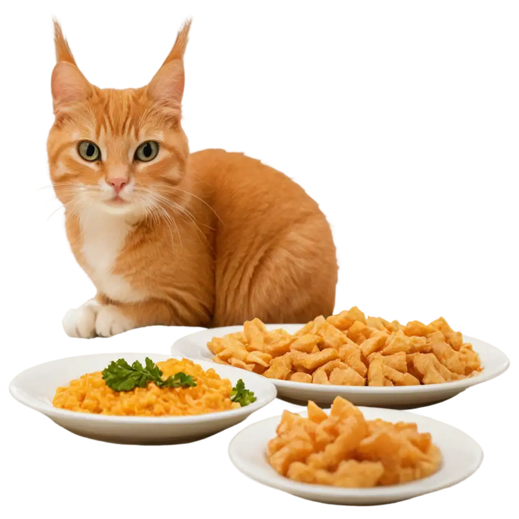 2d Cute orange cat with some human
 food foe restaurant
