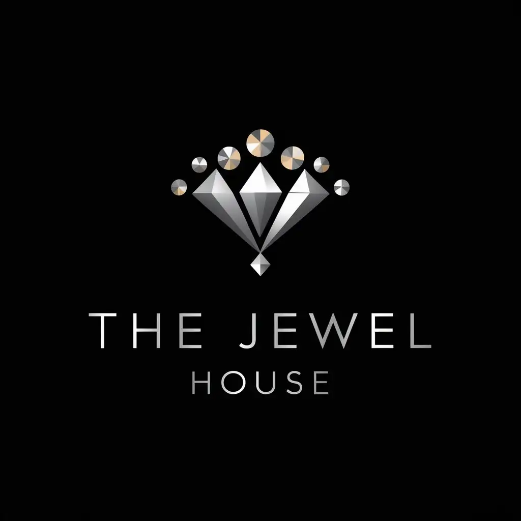 a logo design,with the text "The Jewel House", main symbol:create Geometric Shapes logo. we're an innovative lab grown diamond jewellery company . this logo should includes  diamond lab theme. preferred color silver and gold .must be logo on black background,Moderate,clear background