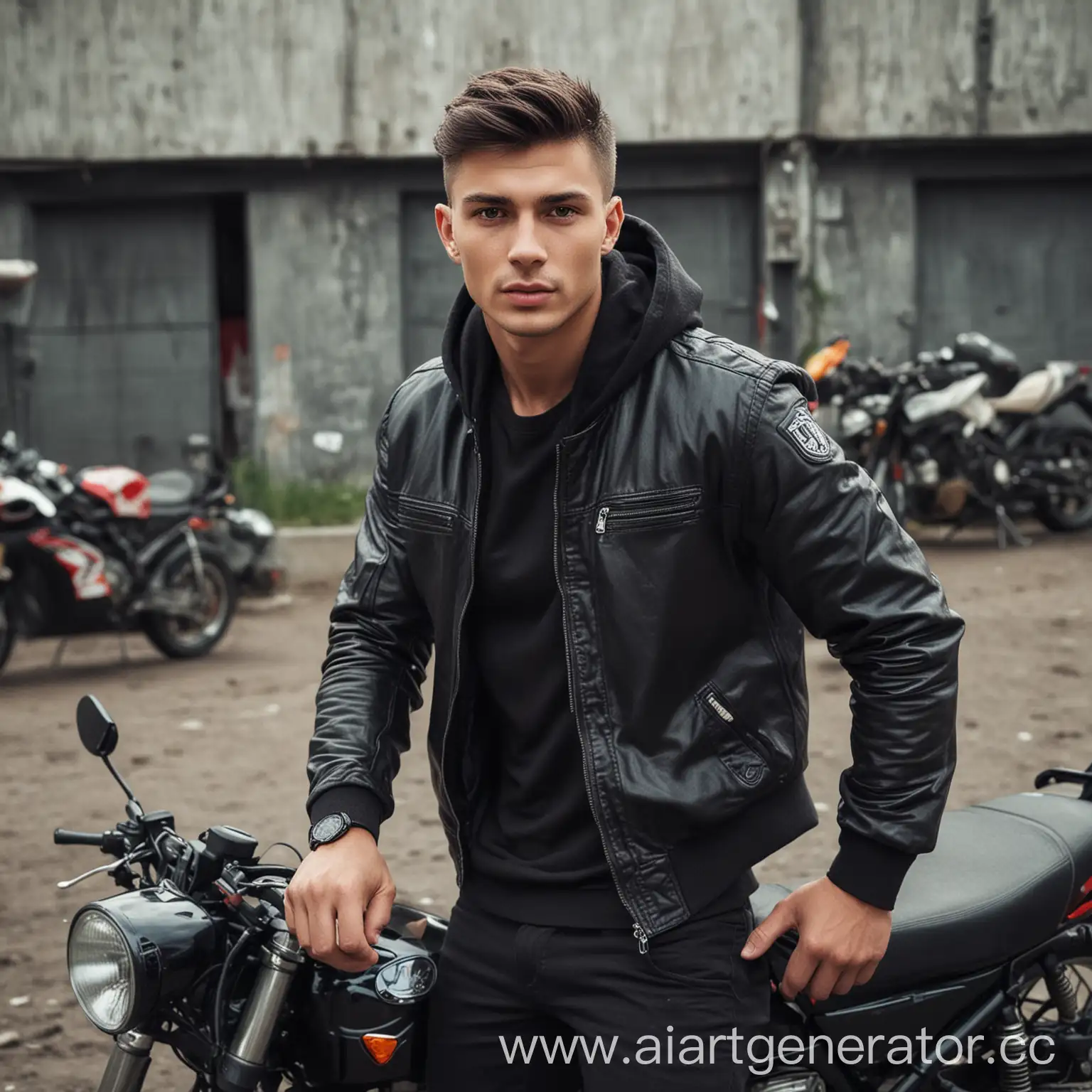 Игорь Савельев, парень 25-26 лет, спортивный, темноволосый, любит машины и мотоциклы 