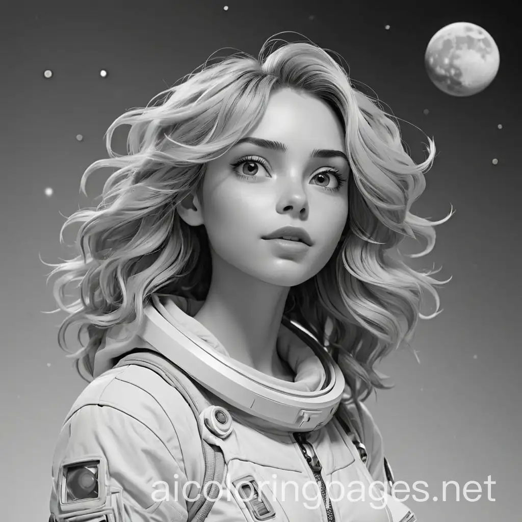 space, Coloring Page, black and white, line art, white background, Simplicity, Ample White Space