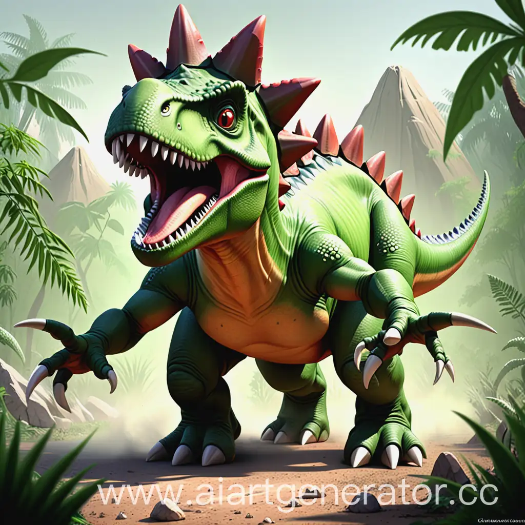 Cartoon-Stegosaurus-and-Carnivorous-Dinosaur-Engage-in-Epic-Battle