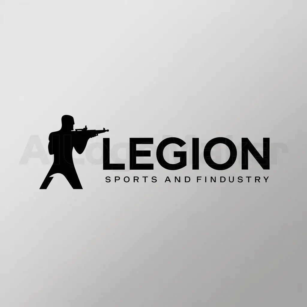 a logo design,with the text "Legion", main symbol:Stylized silhouette of a player, who holds an automatic weapon. This image conveys the strength and resolution of our team.,Minimalistic,be used in Sports Fitness industry,clear background
