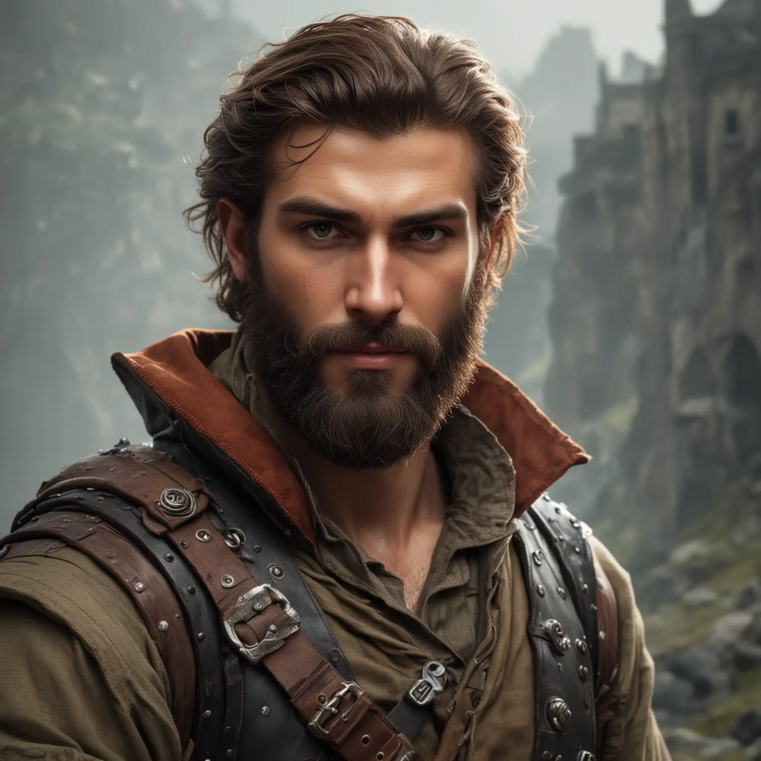 Handsome bearded rogue, fantasy setting