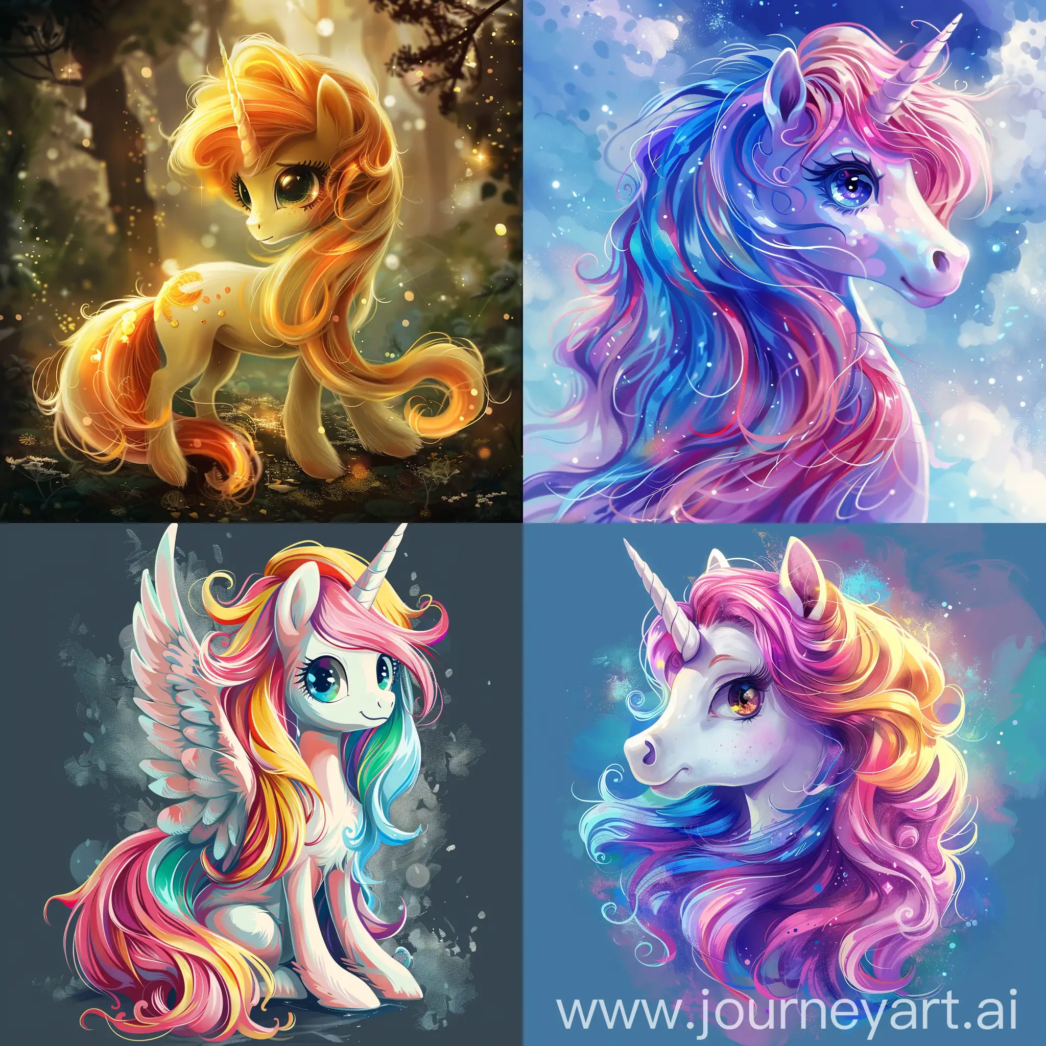 Colorful-Pony-Illustration-with-Flowing-Mane-and-Floral-Background