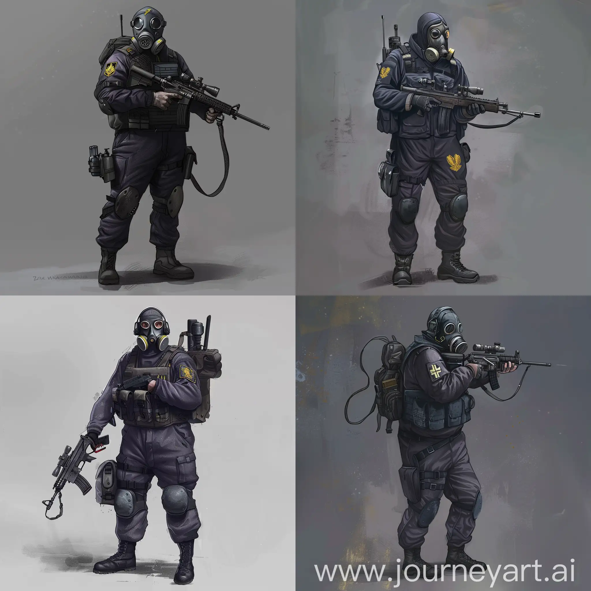 Stealthy-Sniper-in-Purple-Military-Jumpsuit-with-Gas-Mask