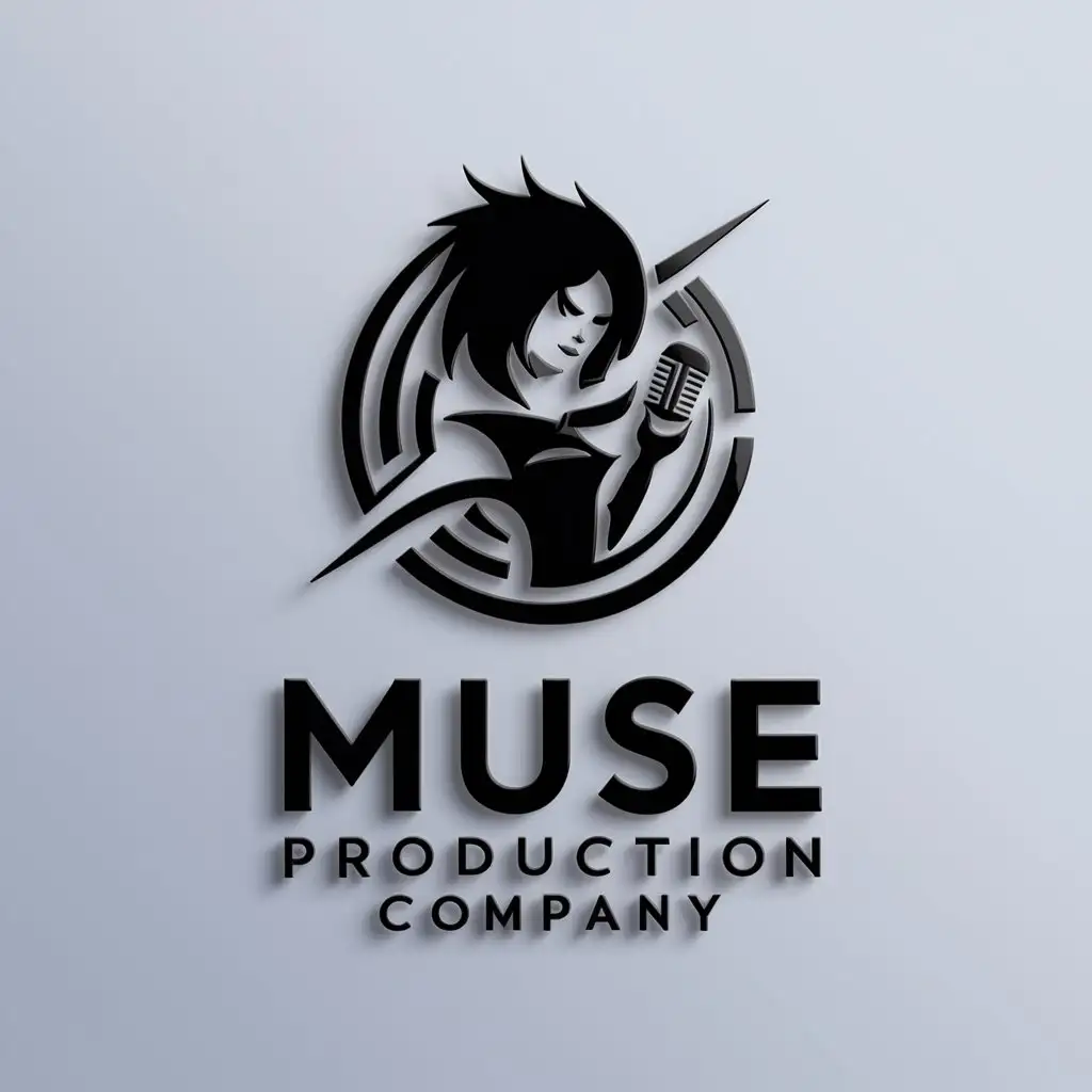 a logo design,with the text "MUSE production company", main symbol:girl god black style,complex,be used in Entertainment industry,clear background