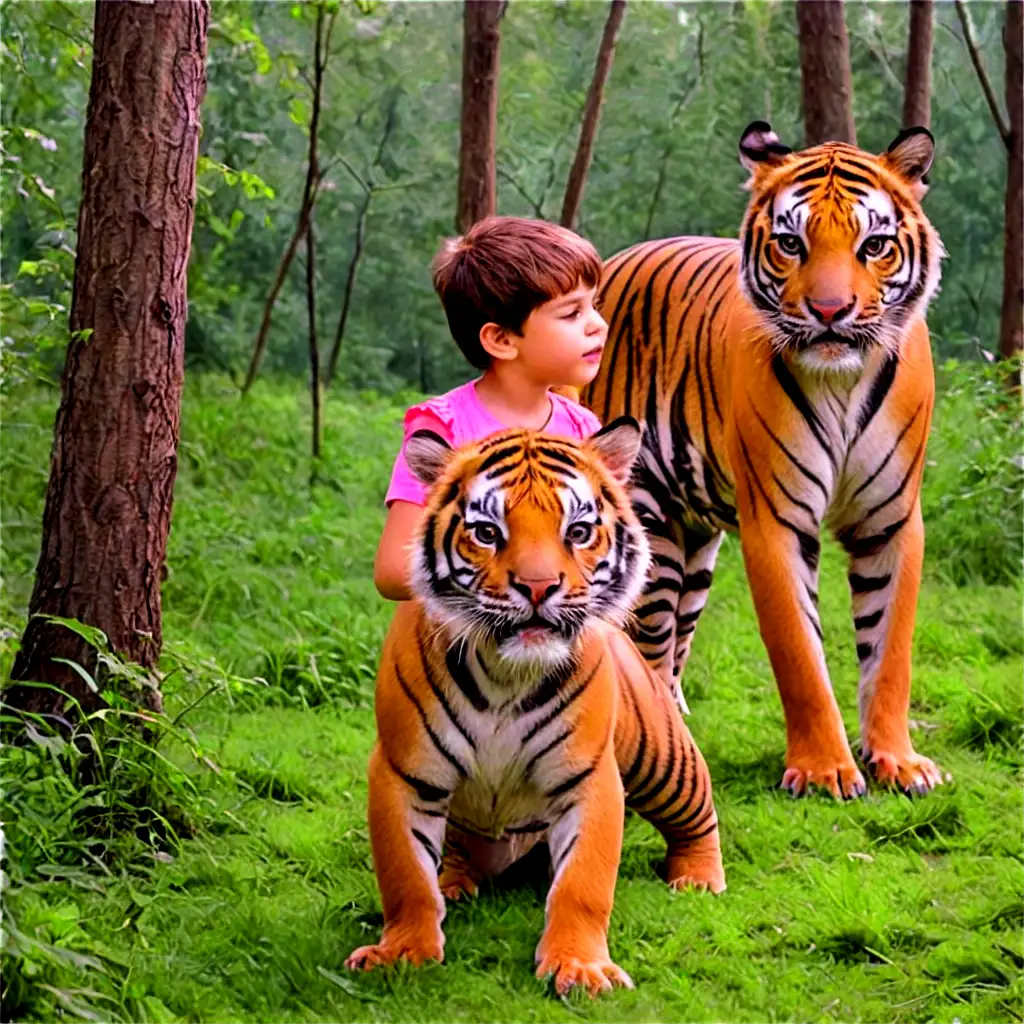 HighQuality-PNG-Image-of-a-Child-in-a-Forest-with-a-Tiger