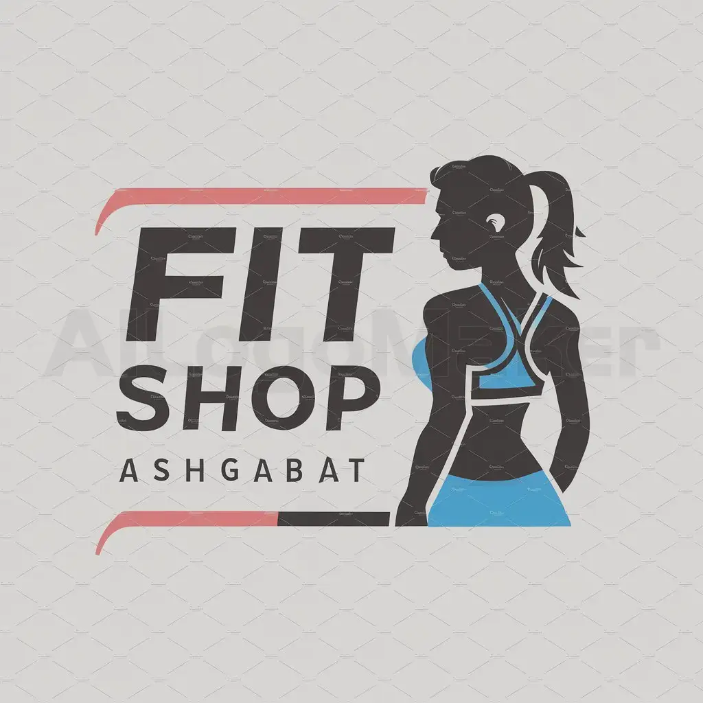 a logo design,with the text "Fit Shop Ashgabat", main symbol:Woman's weight loss looking back,Moderate,be used in Sports Fitness industry,clear background