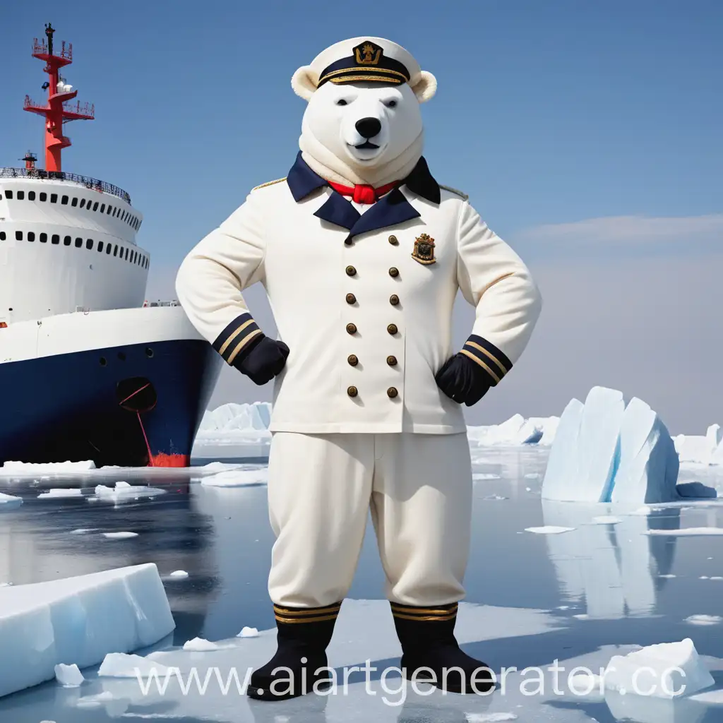 Белый медведь капитан ледокола в костюме
