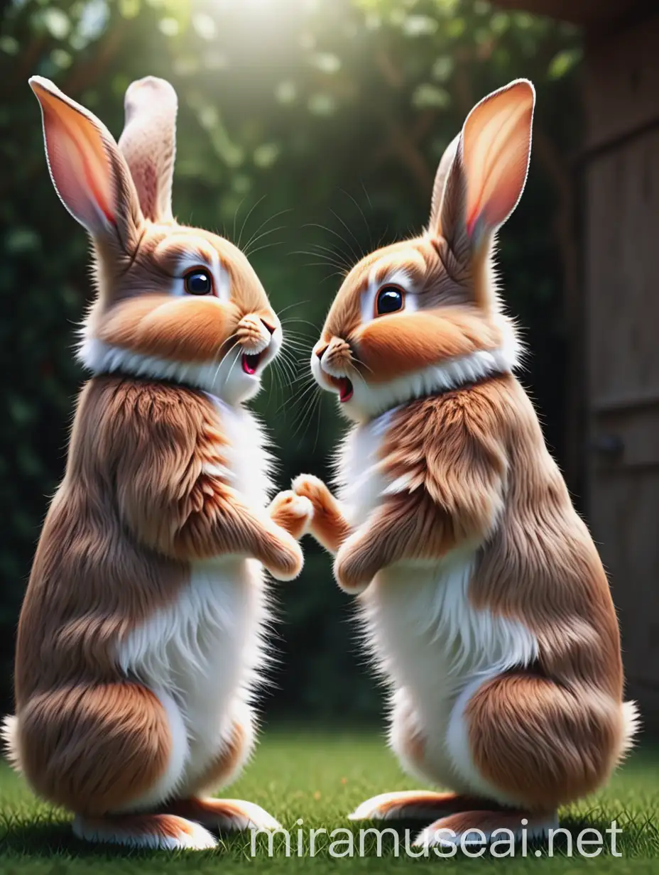 Two Adorable Rabbits Engage in Conversation