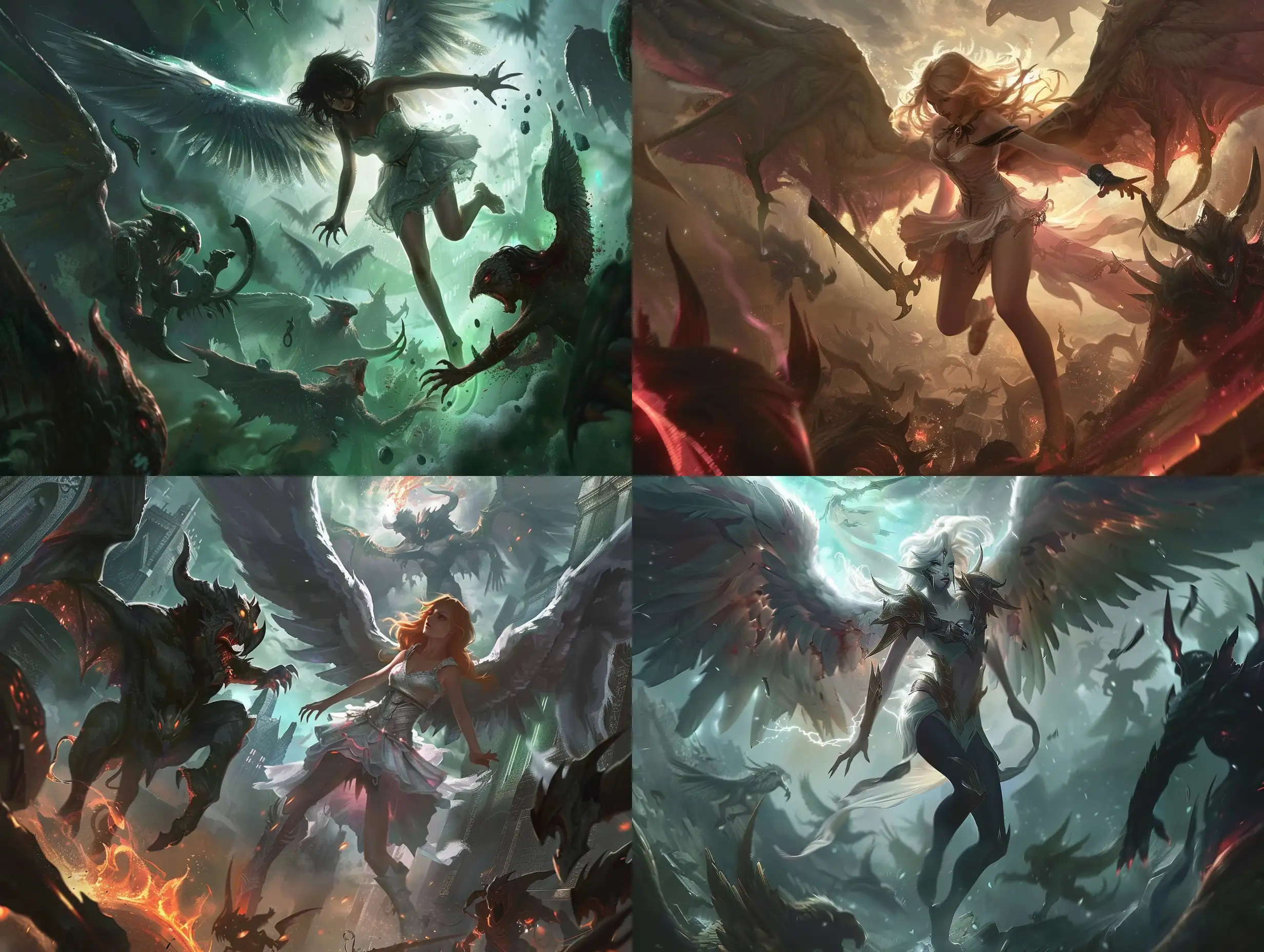 Angel-Girl-Battling-Demon-Creatures-in-League-of-Legends-Splash-Art-Style