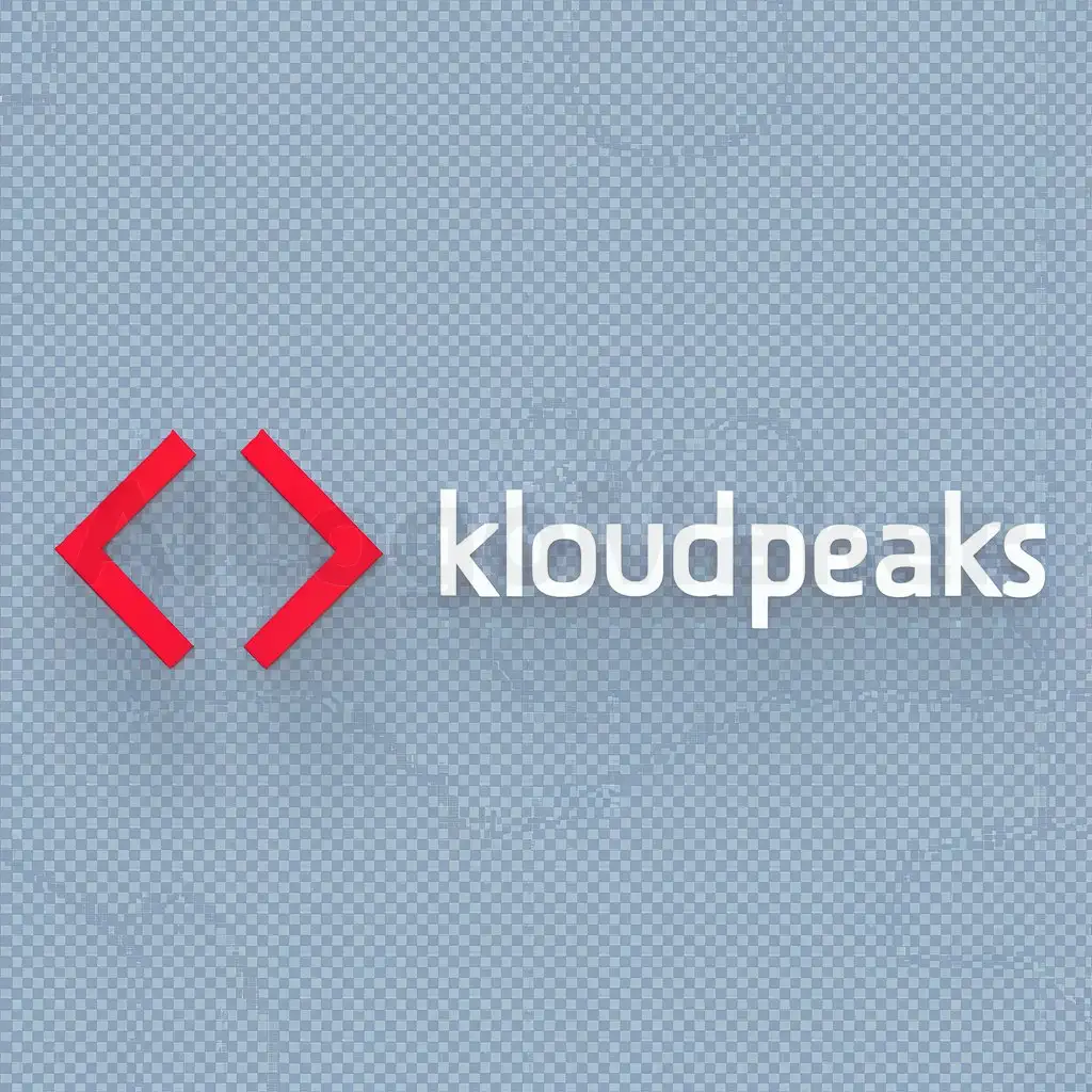 a logo design,with the text "Kloudpeaks", main symbol:The Kloudpeaks logo features a transparent background. On the left side of the logo, there are two red angle brackets (< >). To the right of these brackets is the company name 'Kloudpeaks' written in a modern sans-serif font with the 'K' capitalized and the rest of the letters in lowercase. The text is in a complementary color, such as white or a light gray, providing a clear contrast with the red brackets. The icon and the text are horizontally centered, with the icon placed directly to the left of the text.,Minimalistic,be used in Technology industry,clear background