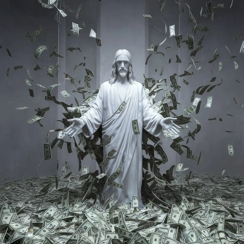 Minimalistic-4K-Photo-Jesus-Immersed-in-a-Sea-of-Money-and-Dollars