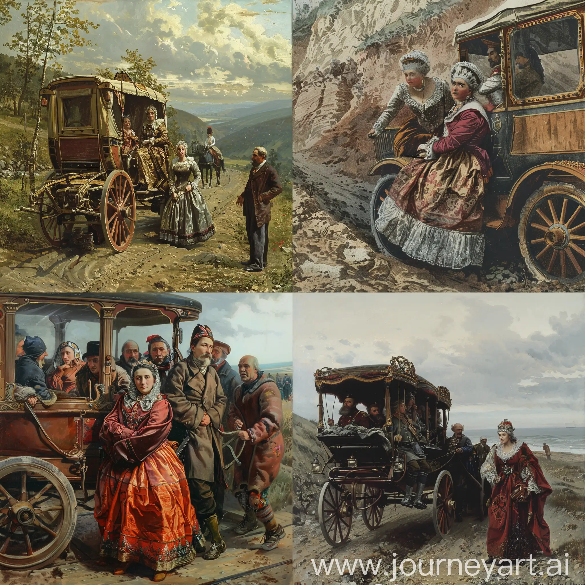 екатерина 2 застревает на своей карете по путешествию в крыму, 19 век, реалистично
