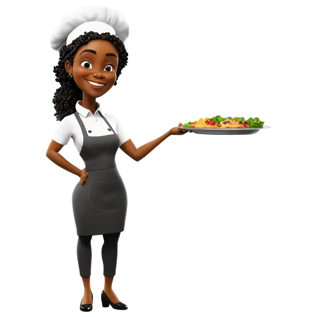 HighQuality-African-Female-Chef-Cartoon-PNG-Image-Enhance-Your-Culinary-Brand-with-Vibrant-Illustrations