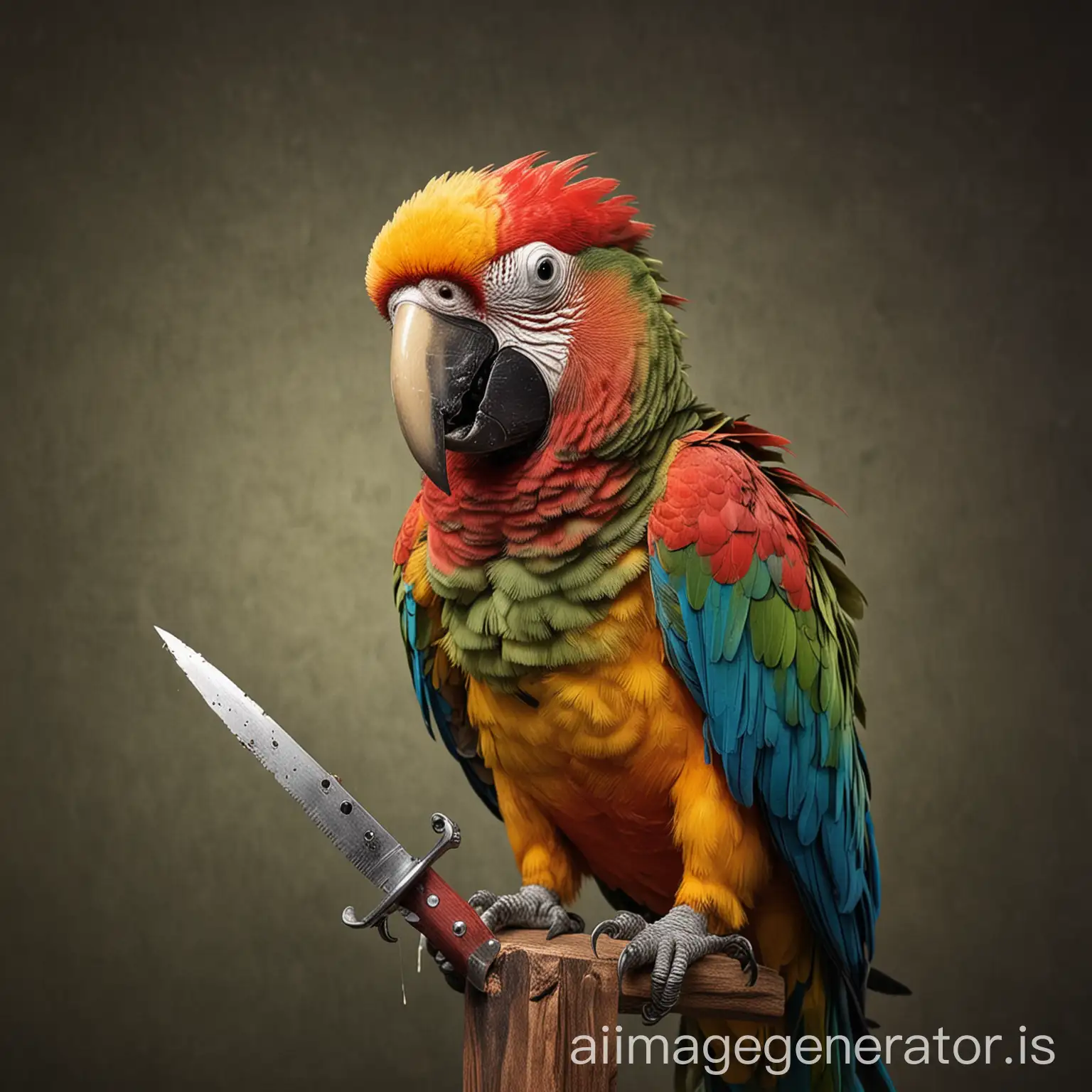 un loro asustado y llorando con un cuchillo clavado en su lado derecho