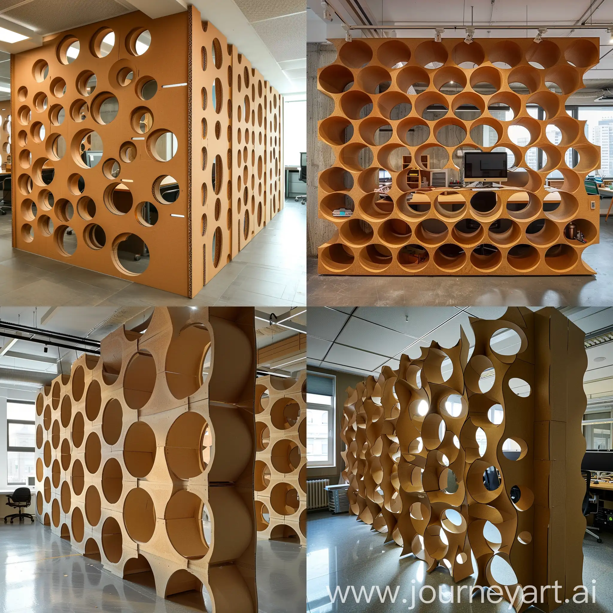 office partition made of cardboard with round holes