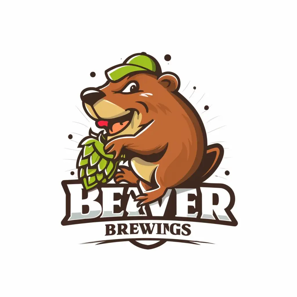 a logo design,with the text "Beaver brewings", main symbol:Beaver eating or choping big hop,Moderate,clear background