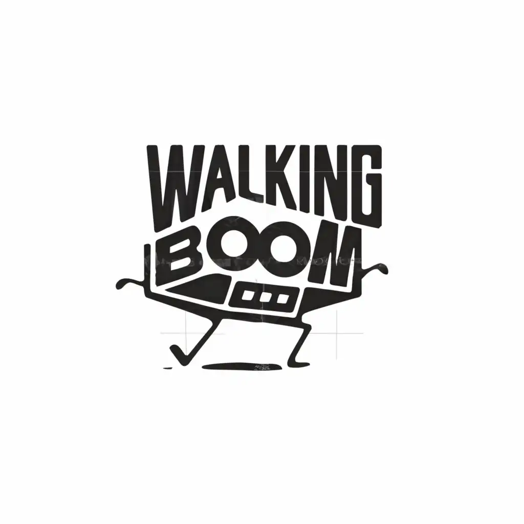 a logo design,with the text "walking boom box", main symbol:boom box walking with feets,complex,be used in Entertainment industry,clear background