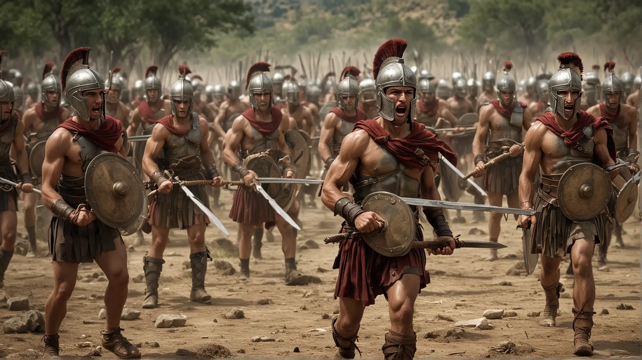 General Visualization Prompt: Visualize a scene depicting the Spartans training for battle, showcasing their discipline, strength, and skill as warriors. The scene should capture the intensity and rigor of Spartan military training, highlighting the physical and mental fortitude required to become a member of the elite warrior class.

Detailed Image Description: Generate an image set in the Spartan agoge, where young warriors undergo rigorous training to prepare for battle. In the foreground, a group of young Spartans is shown engaged in various training exercises, including swordsmanship drills, wrestling matches, and endurance tests. Their instructors, clad in traditional Spartan attire, oversee the training with a watchful eye, ensuring that the warriors-in-training are pushed to their limits and beyond. Despite the grueling nature of the training, the young Spartans display unwavering determination and resilience, their faces set in expressions of fierce concentration and focus. The image conveys the disciplined and Spartan way of life, emphasizing the importance of physical and mental strength in the pursuit of excellence on the battlefield.
