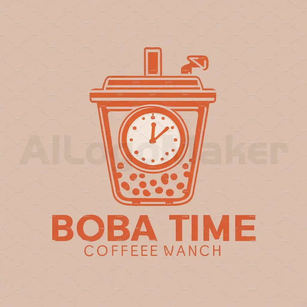 a logo design,with the text "BOBA TIME", main symbol:WATCH CUP ,ORANGE CLOUR,complex,be used in COFFFE industry,clear background