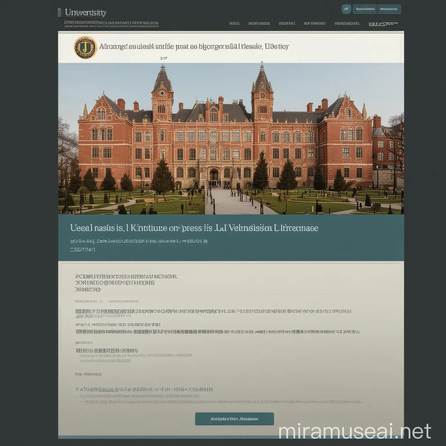 User interface of the University's website