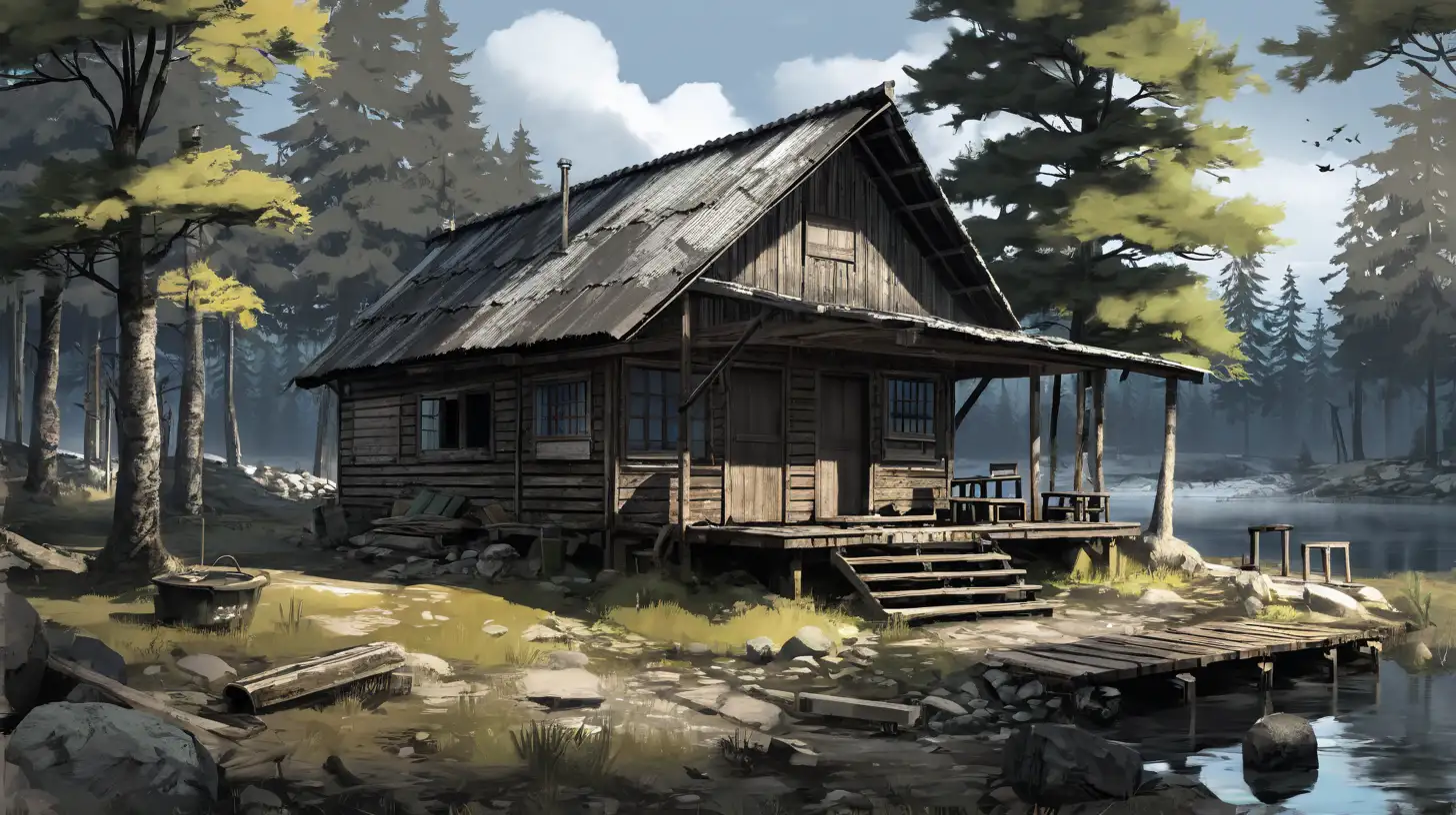 Lakeside Hut Scene Inspired by This War of Mine Abandoned Refuge in WarTorn Landscape