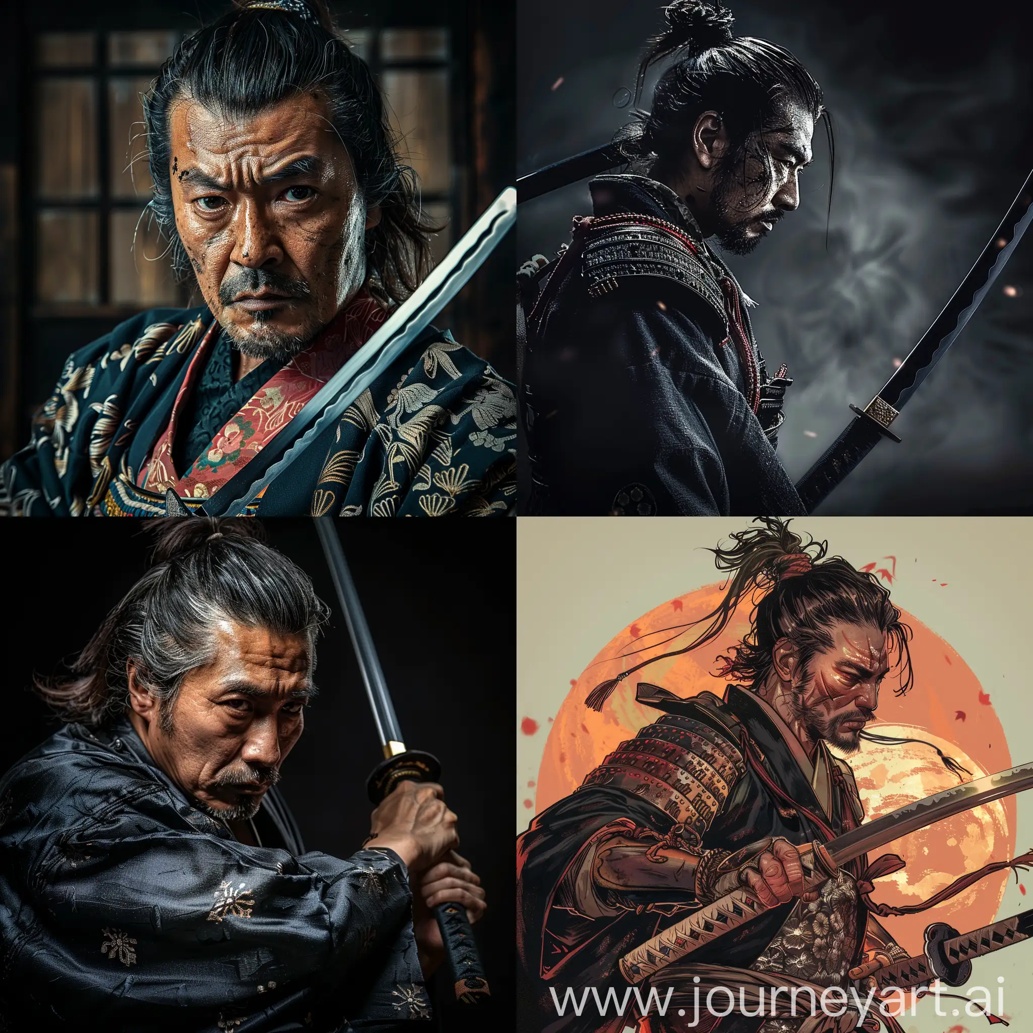 Samurai with a katana without a background