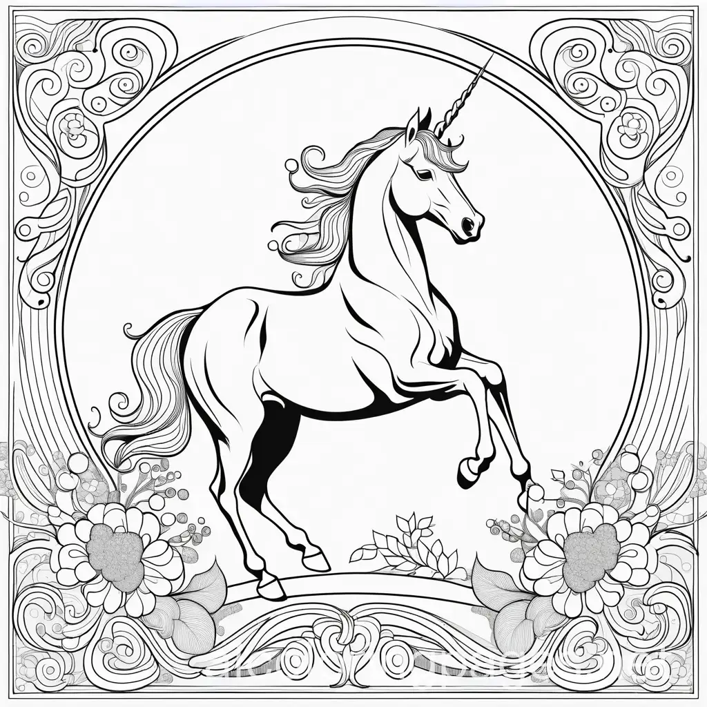 unicorn, Coloring Page, black and white, line art, white background, Simplicity, Ample White Space