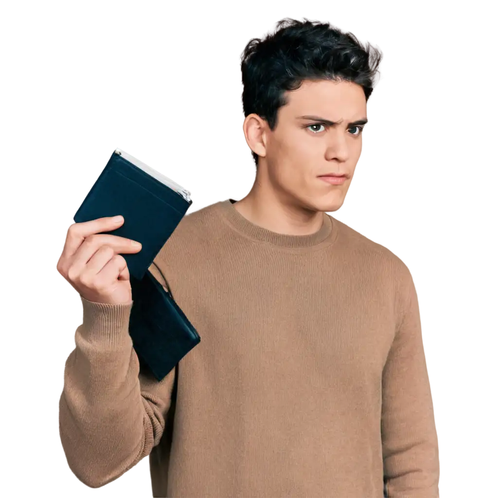 Captivating-PNG-Image-Adult-Boy-Gazing-Sadly-at-His-Empty-Wallet