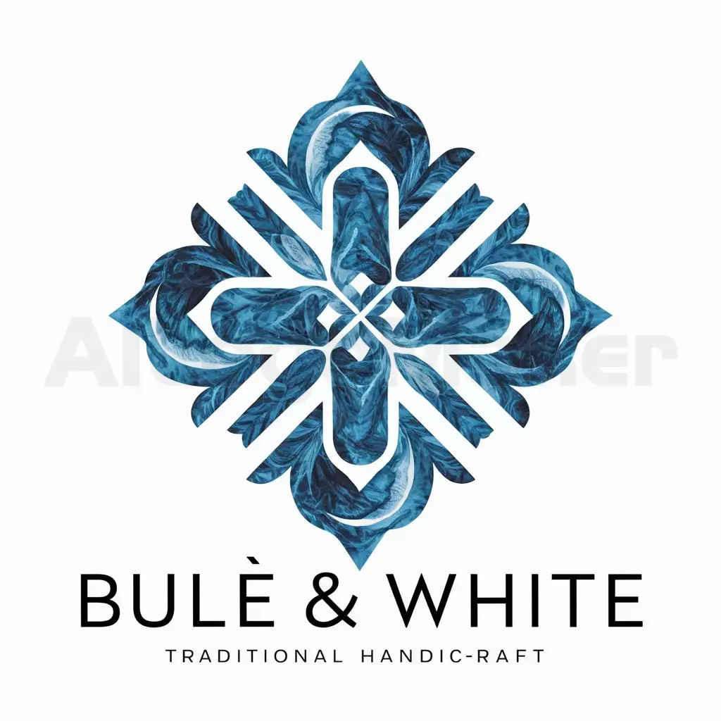 a logo design,with the text "bule & white", main symbol:blue color, white color, blue dyed traditional handicraft pattern,complex,be used in Others industry,clear background