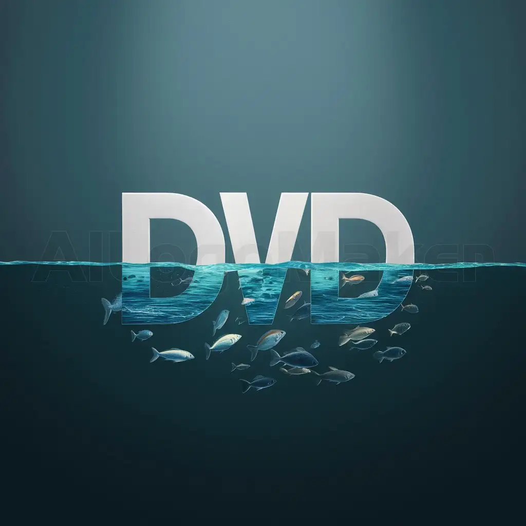 a logo design,with the text "let the letters 'DVD' be voluminous, floating in the ocean. Let the fish swim in the ocean", main symbol:DVD,Minimalistic,clear background