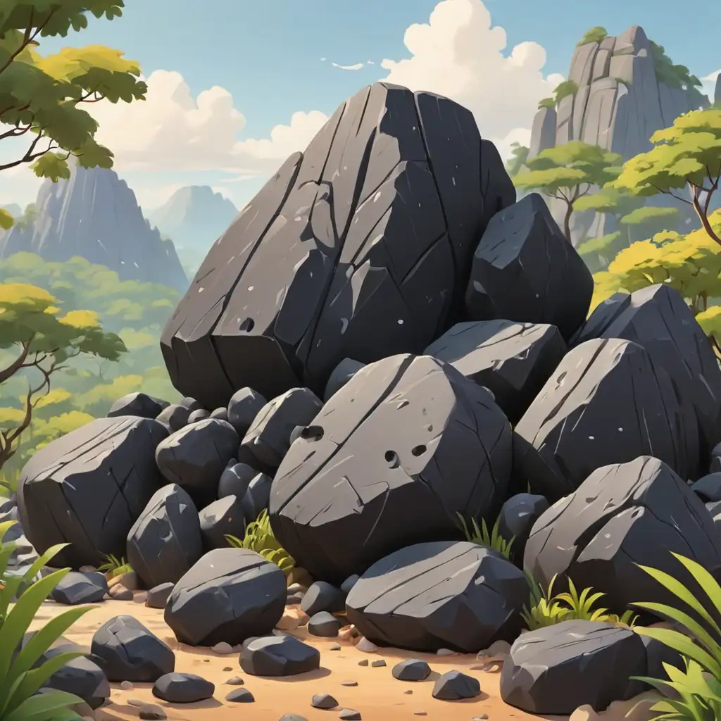 Cartoon-Black-Rocks-in-Natural-Landscape