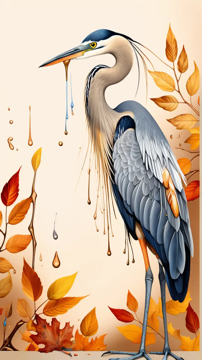 Graceful Heron in Vibrant Autumn Colors with Abstract Flair